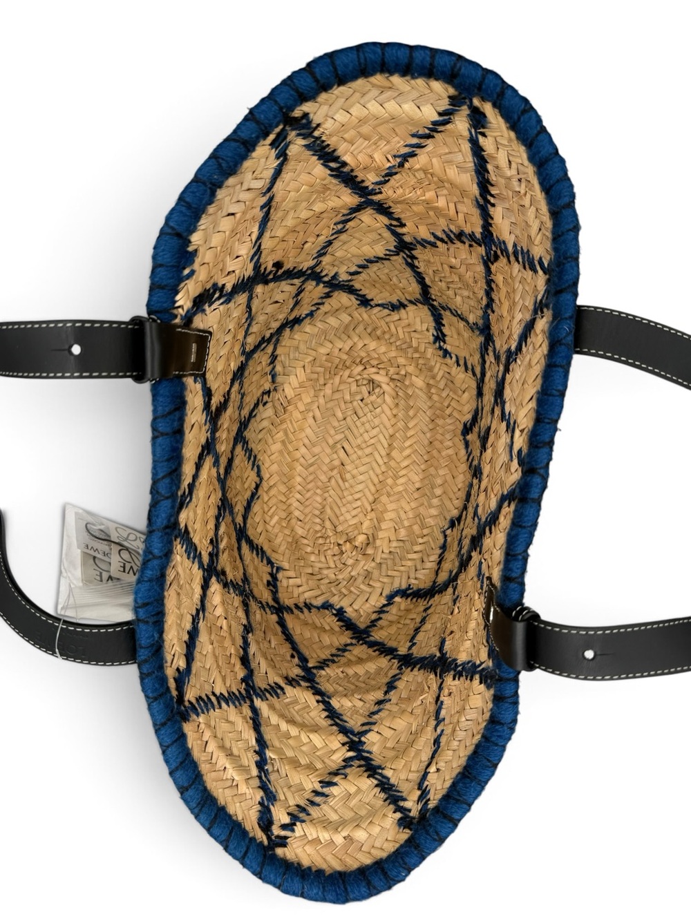 Loewe Paula’s Ibiza Embroidered Anagram Basket Tote Natural Black & Blue Raffia - Picture 5 of 11